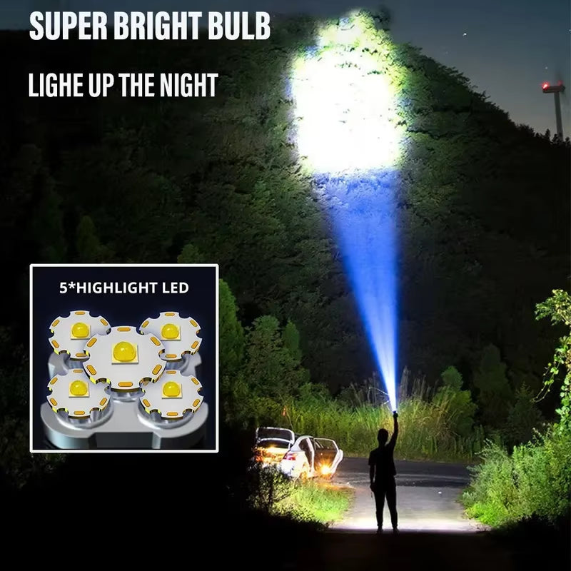 5LED High Power Led Flashlights Rejected Camping Spotlight with Side Light 3 Lighting Modes for Camping Adventure Outdoor