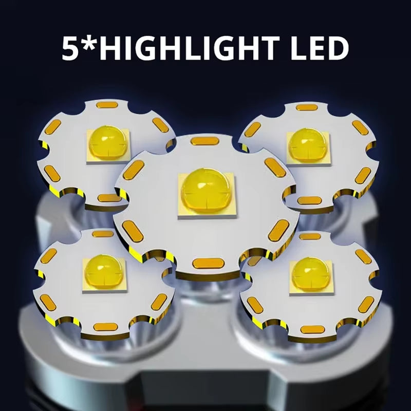 5LED High Power Led Flashlights Rejected Camping Spotlight with Side Light 3 Lighting Modes for Camping Adventure Outdoor