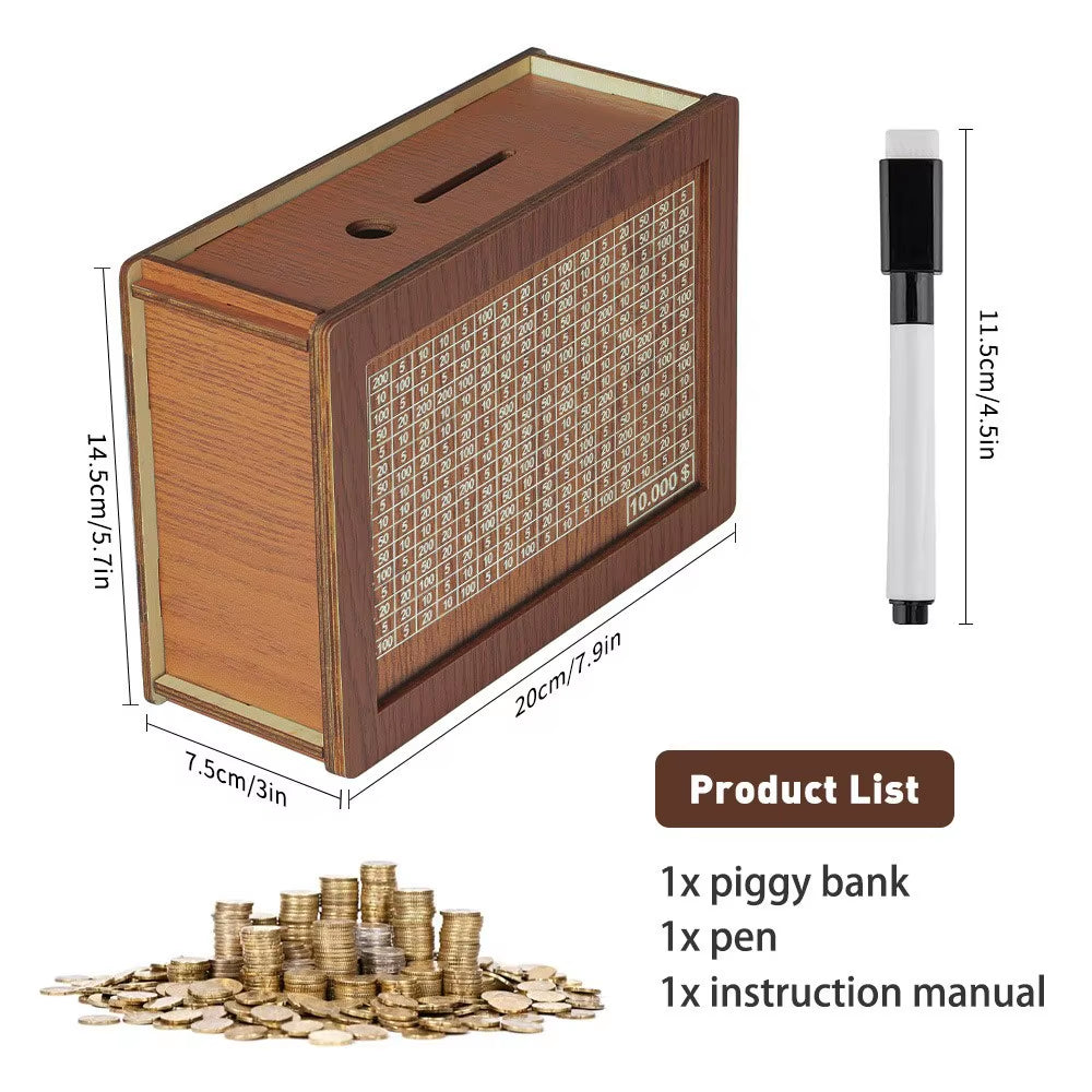 Wooden Piggy Banks, Dollar Cash Boxes, Reusable Assembled Cash Boxes, Home Decorations, with Savings Goals and Figures